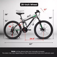 NAYSAYE Bicyclette VTT 26 pouces 21 vitesses avec double amortissement pour les déplacements et les voyages unisexes, Gris, 67*27*39
