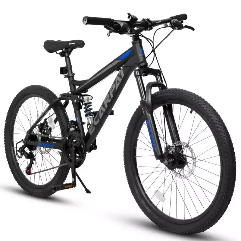 NAYSAYE Vélo VTT tout suspendu 27,5 pouces, 21 vitesses, avec double amortisseur pour hommes et femmes, noir, 68,1*27*39,7