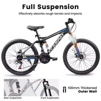 NAYSAYE Vélo VTT tout suspendu 27,5 pouces, 21 vitesses, avec double amortisseur pour hommes et femmes, noir, 68,1*27*39,7