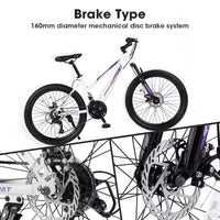 NAYSAYE Vélo VTT 24 pouces avec dérailleur 21 vitesses et double frein à disque pour adolescents et femmes, blanc, 66*24.8*35