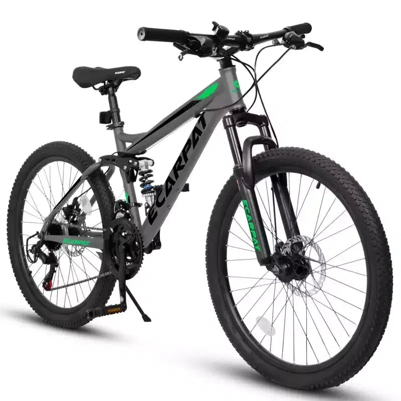 NAYSAYE Vélo VTT tout suspendu 27,5 pouces 21 vitesses avec double amortisseur pour hommes et femmes, Gris, 68.1*27*39.7