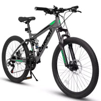 NAYSAYE Vélo VTT tout suspendu 27,5 pouces 21 vitesses avec double amortisseur pour hommes et femmes, Gris, 68.1*27*39.7
