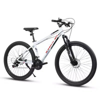 NAYSAYE Vélo VTT 27 pouces avec dérailleur 21 vitesses, fourche suspendue et freins à disque pour hommes et femmes, Blanc, 53.54*7.68*28.35