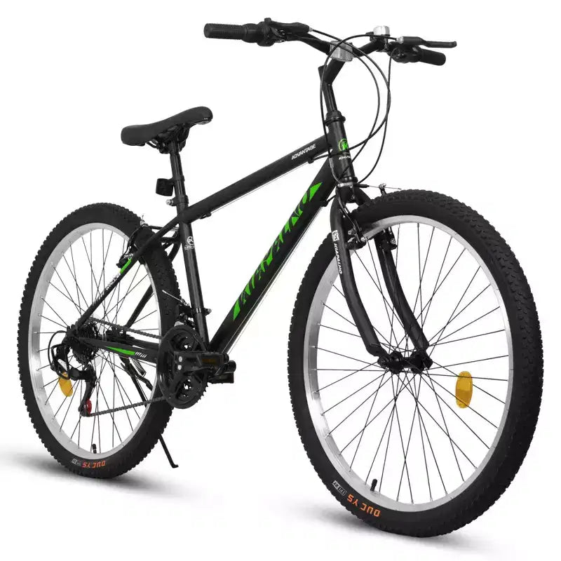 VTT NAYSAYE 26 pouces avec cadre en acier au carbone, 21 vitesses, double frein en V pour adultes et adolescents, pour le trail, noir et vert, 69.57*27*39