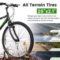 VTT NAYSAYE 26 pouces avec cadre en acier au carbone, 21 vitesses, double frein en V pour adultes et adolescents, pour le trail, noir et vert, 69.57*27*39