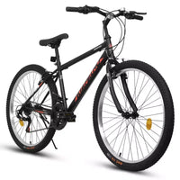 NAYSAYE Vélo VTT 24 pouces Cadre 21 vitesses Double freins en V pour adultes et adolescents pour la randonnée en montagne, Noir et Rouge, 64,57*24,8*34,65
