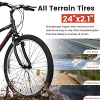 NAYSAYE Vélo VTT 24 pouces Cadre 21 vitesses Double freins en V pour adultes et adolescents pour la randonnée en montagne, Noir et Rouge, 64,57*24,8*34,65