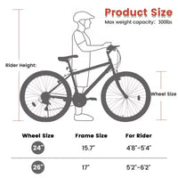 NAYSAYE Vélo VTT 24 pouces Cadre 21 vitesses Double freins en V pour adultes et adolescents pour la randonnée en montagne, Noir et Rouge, 64,57*24,8*34,65