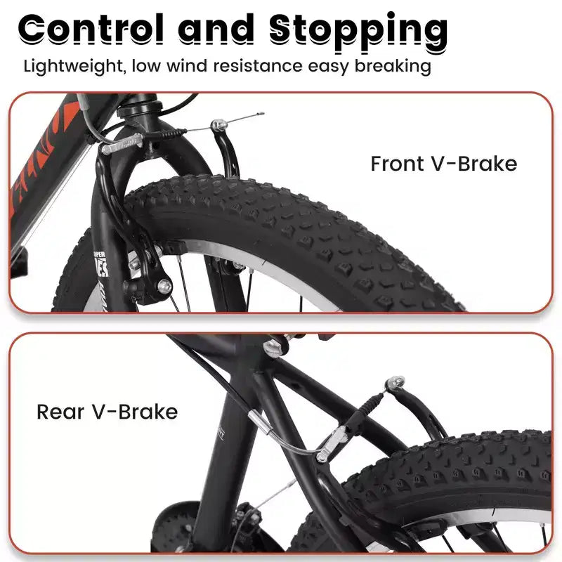 NAYSAYE Vélo VTT 24 pouces Cadre 21 vitesses Double freins en V pour adultes et adolescents pour la randonnée en montagne, Noir et Rouge, 64,57*24,8*34,65