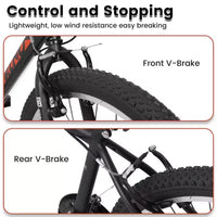 NAYSAYE Vélo VTT 24 pouces Cadre 21 vitesses Double freins en V pour adultes et adolescents pour la randonnée en montagne, Noir et Rouge, 64,57*24,8*34,65