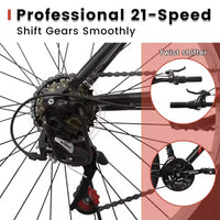 NAYSAYE Vélo VTT 24 pouces Cadre 21 vitesses Double freins en V pour adultes et adolescents pour la randonnée en montagne, Noir et Rouge, 64,57*24,8*34,65