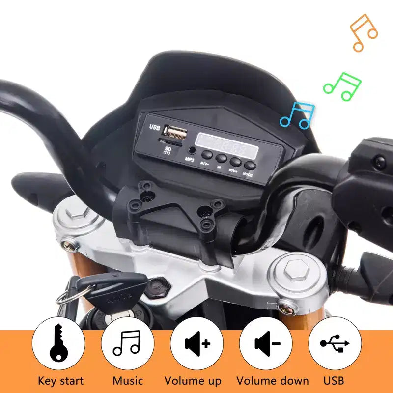 Moto électrique pour enfant Sandinrayli 12 V sous licence Aprilia, moto tout-terrain à batterie avec roulettes stabilisatrices