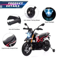 Moto électrique pour enfant Sandinrayli 12 V sous licence Aprilia, moto tout-terrain à batterie avec roulettes stabilisatrices