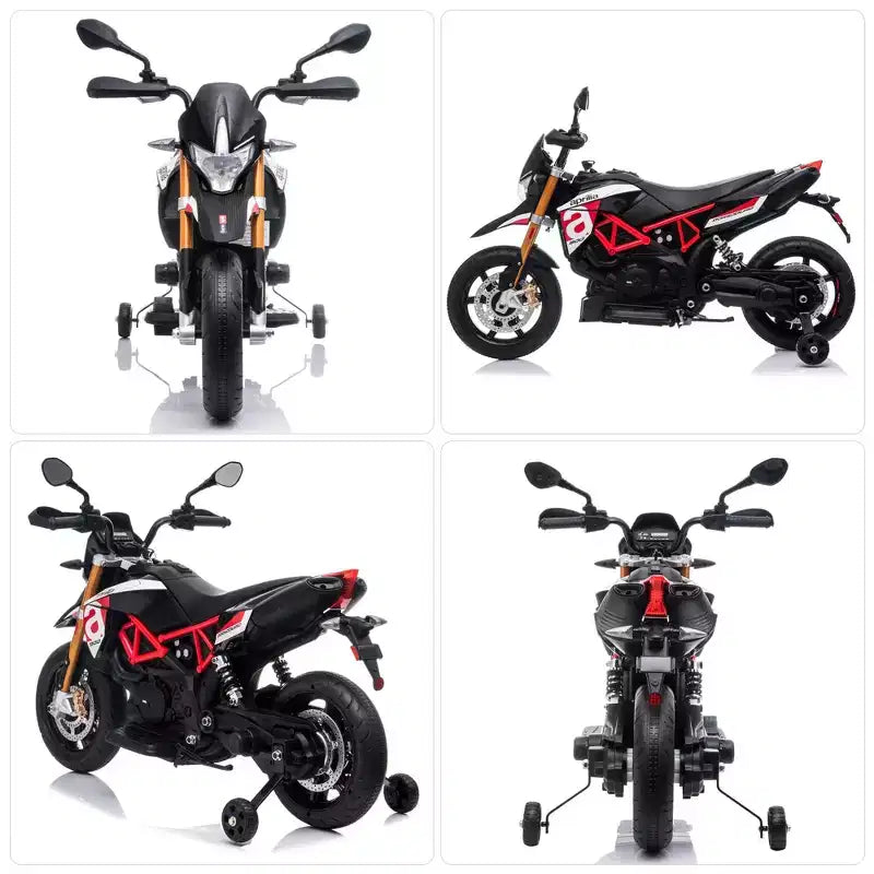 Moto électrique pour enfant Sandinrayli 12 V sous licence Aprilia, moto tout-terrain à batterie avec roulettes stabilisatrices