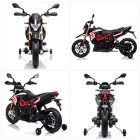 Moto électrique pour enfant Sandinrayli 12 V sous licence Aprilia, moto tout-terrain à batterie avec roulettes stabilisatrices