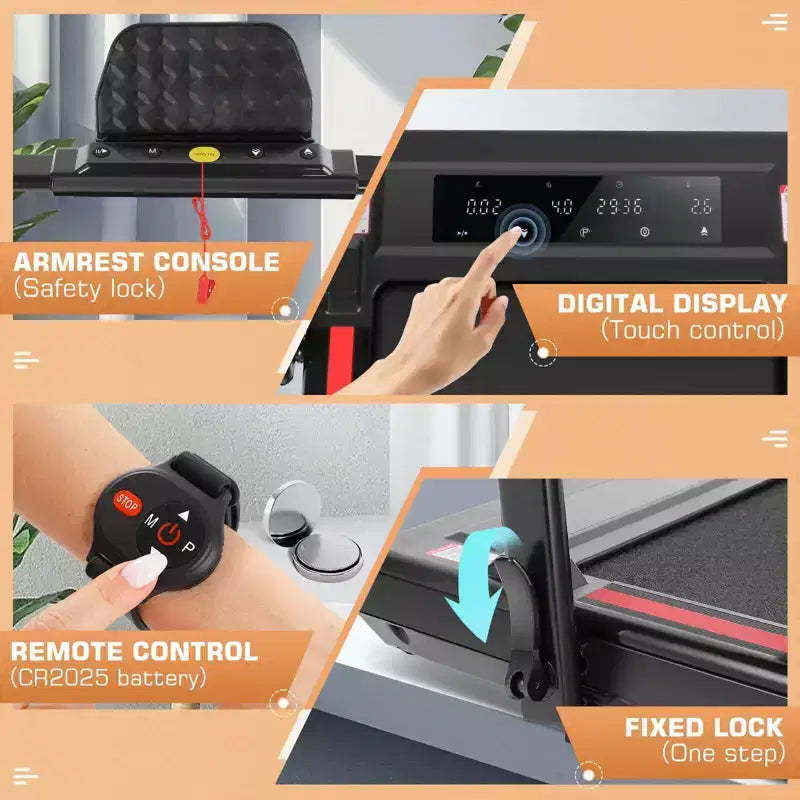 Tapis de course KRISRATE avec inclinaison, écran tactile et montre de commande à distance pour la maison, tapis de marche pliable avec barre de maintien, tapis de course sous le bureau 3,5 CV 12 km/h