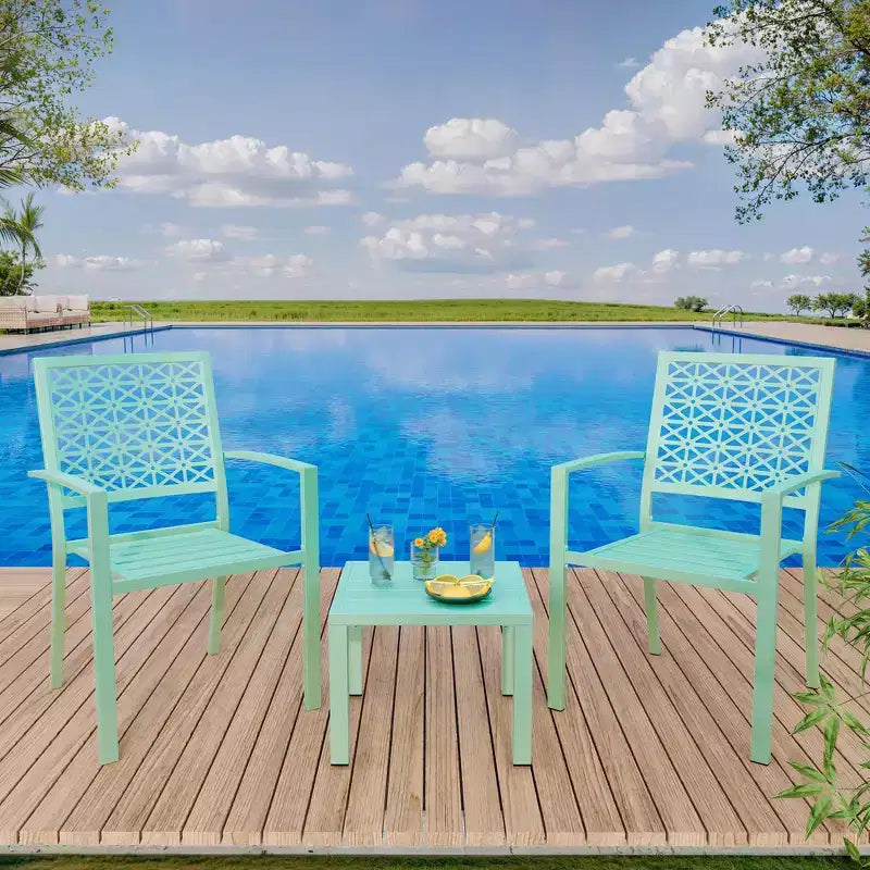 Ensemble bistro de patio 3 pièces - Chaises et table d'extérieur en acier pour 2 personnes, petit ensemble de mobilier de patio moderne, chaises de porche en métal avec table à thé
