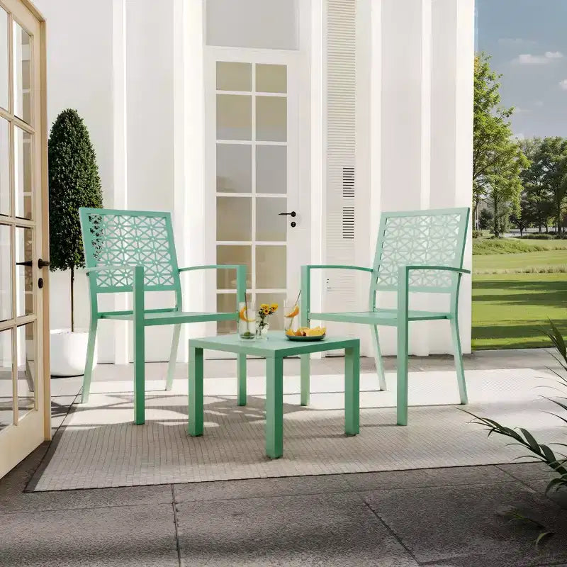 Ensemble bistro de patio 3 pièces - Chaises et table d'extérieur en acier pour 2 personnes, petit ensemble de mobilier de patio moderne, chaises de porche en métal avec table à thé