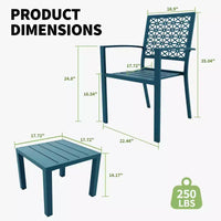 Ensemble bistro de patio 3 pièces - Chaises et table d'extérieur en acier pour 2 personnes, petit ensemble de mobilier de patio moderne, chaises de porche en métal avec table à thé