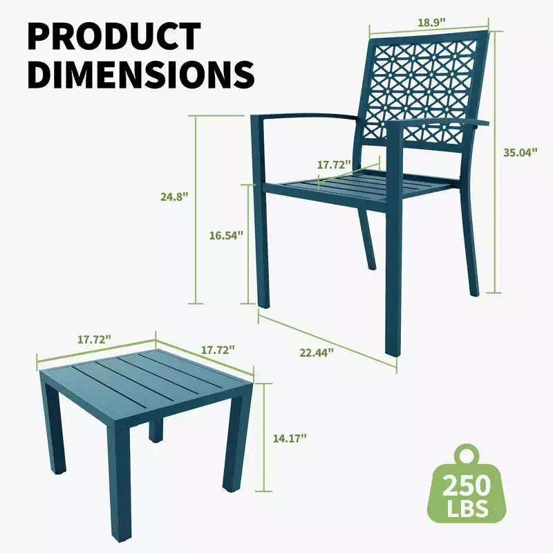 Ensemble bistro de patio 3 pièces - Chaises et table d'extérieur en acier pour 2 personnes, petit ensemble de mobilier de patio moderne, chaises de porche en métal avec table à thé