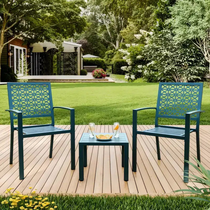Ensemble bistro 3 pièces pour terrasse, chaises et table d'extérieur en acier pour 2, petit salon de jardin moderne, chaises de porche en métal avec table à thé