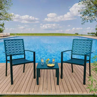 Ensemble bistro de patio 3 pièces - Chaises et table d'extérieur en acier pour 2 personnes, petit ensemble de mobilier de patio moderne, chaises de porche en métal avec table à thé