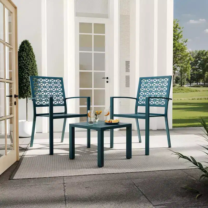 Ensemble bistro de patio 3 pièces - Chaises et table d'extérieur en acier pour 2 personnes, petit ensemble de mobilier de patio moderne, chaises de porche en métal avec table à thé