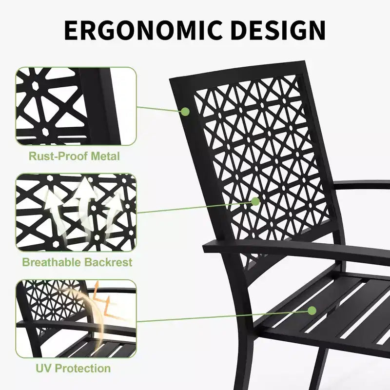 Ensemble bistro de patio 3 pièces - Chaises et table d'extérieur en acier pour 2 personnes, petit ensemble de mobilier de patio moderne, chaises de porche en métal avec table à thé