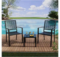 Ensemble bistro de patio 3 pièces - Chaises et table d'extérieur en acier pour 2 personnes, petit ensemble de mobilier de patio moderne, chaises de porche en métal avec table à thé