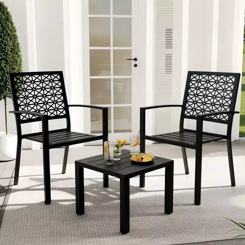 3 Piece Patio Bistro Set, Steel Outdoor Chairs and Table Set for 2, Small Modern Patio Furniture Set, Metal Porch Chairs with Tea Table
