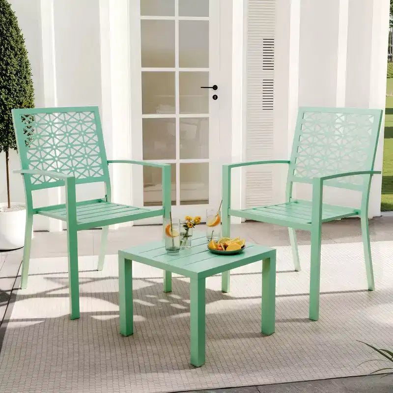 Ensemble bistro 3 pièces pour terrasse, chaises et table d'extérieur en acier pour 2, petit salon de jardin moderne, chaises de porche en métal avec table à thé