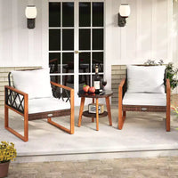 Ensemble de mobilier de patio Costway 3 pièces en rotin PE avec cadre en bois d'acacia massif et coussins
