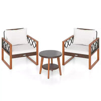 Ensemble de mobilier de patio Costway 3 pièces en rotin PE avec cadre en bois d'acacia massif et coussins