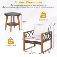 Ensemble de mobilier de patio Costway 3 pièces en rotin PE avec cadre en bois d'acacia massif et coussins