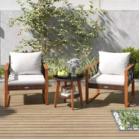 Ensemble de mobilier de patio Costway 3 pièces en rotin PE avec cadre en bois d'acacia massif et coussins