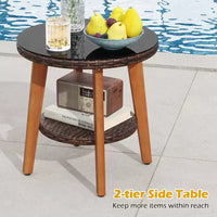 Ensemble de mobilier de patio Costway 3 pièces en rotin PE avec cadre en bois d'acacia massif et coussins