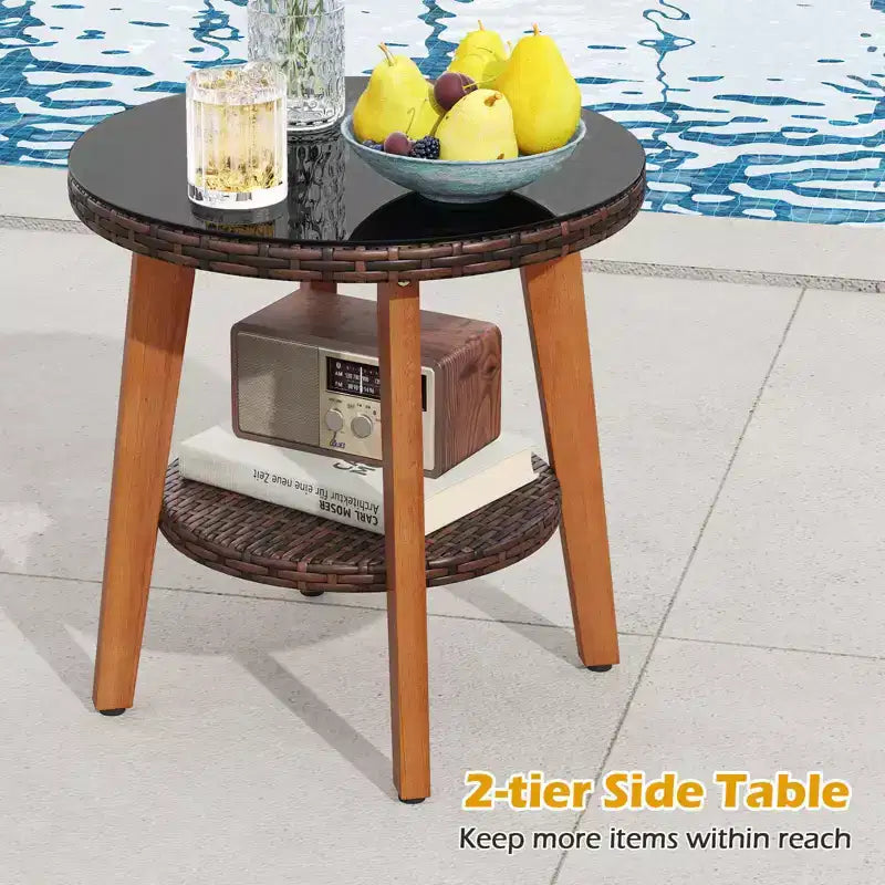 Ensemble de mobilier de patio Costway 3 pièces en rotin PE avec cadre en bois d'acacia massif et coussins