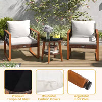 Ensemble de mobilier de patio Costway 3 pièces en rotin PE avec cadre en bois d'acacia massif et coussins