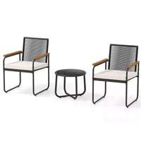 Costway Ensemble de Meubles de Jardin 3 Pièces avec Table Ronde en Verre Trempé, Accoudoirs et Coussins