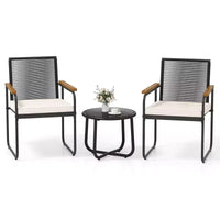 Costway Ensemble de Meubles de Jardin 3 Pièces avec Table Ronde en Verre Trempé, Accoudoirs et Coussins