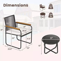 Costway Ensemble de Meubles de Jardin 3 Pièces avec Table Ronde en Verre Trempé, Accoudoirs et Coussins