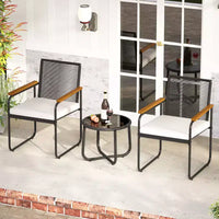 Costway Ensemble de Meubles de Jardin 3 Pièces avec Table Ronde en Verre Trempé, Accoudoirs et Coussins