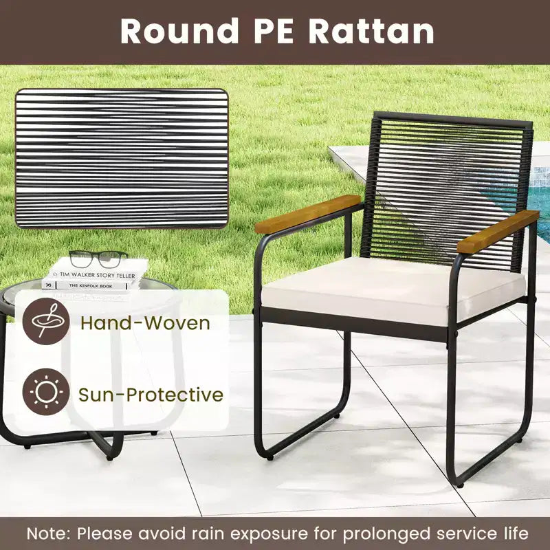 Costway Ensemble de Meubles de Jardin 3 Pièces avec Table Ronde en Verre Trempé, Accoudoirs et Coussins