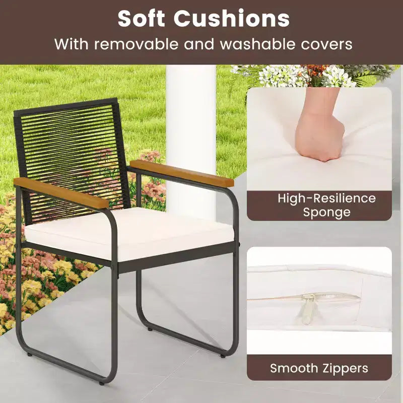 Costway Ensemble de Meubles de Jardin 3 Pièces avec Table Ronde en Verre Trempé, Accoudoirs et Coussins