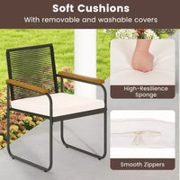 Costway Ensemble de Meubles de Jardin 3 Pièces avec Table Ronde en Verre Trempé, Accoudoirs et Coussins