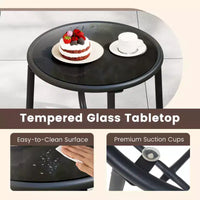 Costway Ensemble de Meubles de Jardin 3 Pièces avec Table Ronde en Verre Trempé, Accoudoirs et Coussins