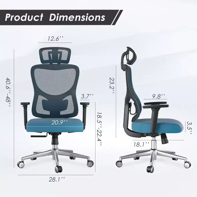 Chaise de bureau ergonomique Okak, chaise de bureau en maille avec appui-tête, support lombaire et accoudoirs réglables, chaise de jeu à dossier haut pour le bureau, la maison