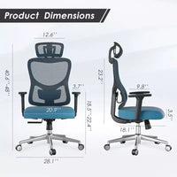 Chaise de bureau ergonomique Okak, chaise de bureau en maille avec appui-tête, support lombaire et accoudoirs réglables, chaise de jeu à dossier haut pour le bureau, la maison