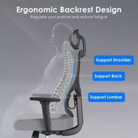 Chaise de bureau ergonomique Okak, chaise de bureau en maille avec appui-tête, support lombaire et accoudoirs réglables, chaise de jeu à dossier haut pour le bureau, la maison