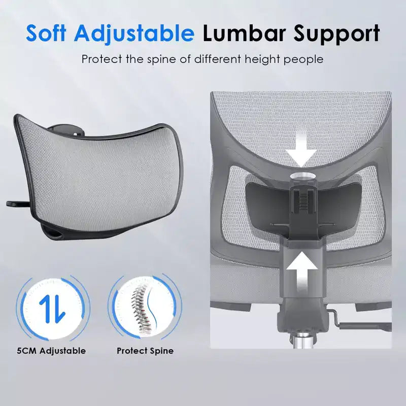 Chaise de bureau ergonomique Okak, chaise de bureau en maille avec appui-tête, support lombaire et accoudoirs réglables, chaise de jeu à dossier haut pour le bureau, la maison